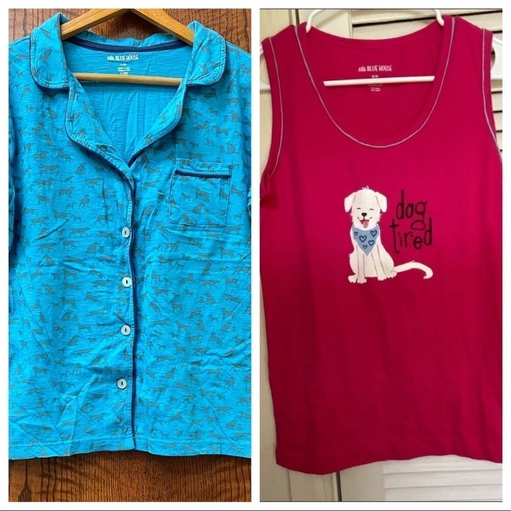 Little blue House Dog themed blue and hot pink pajama tops‎